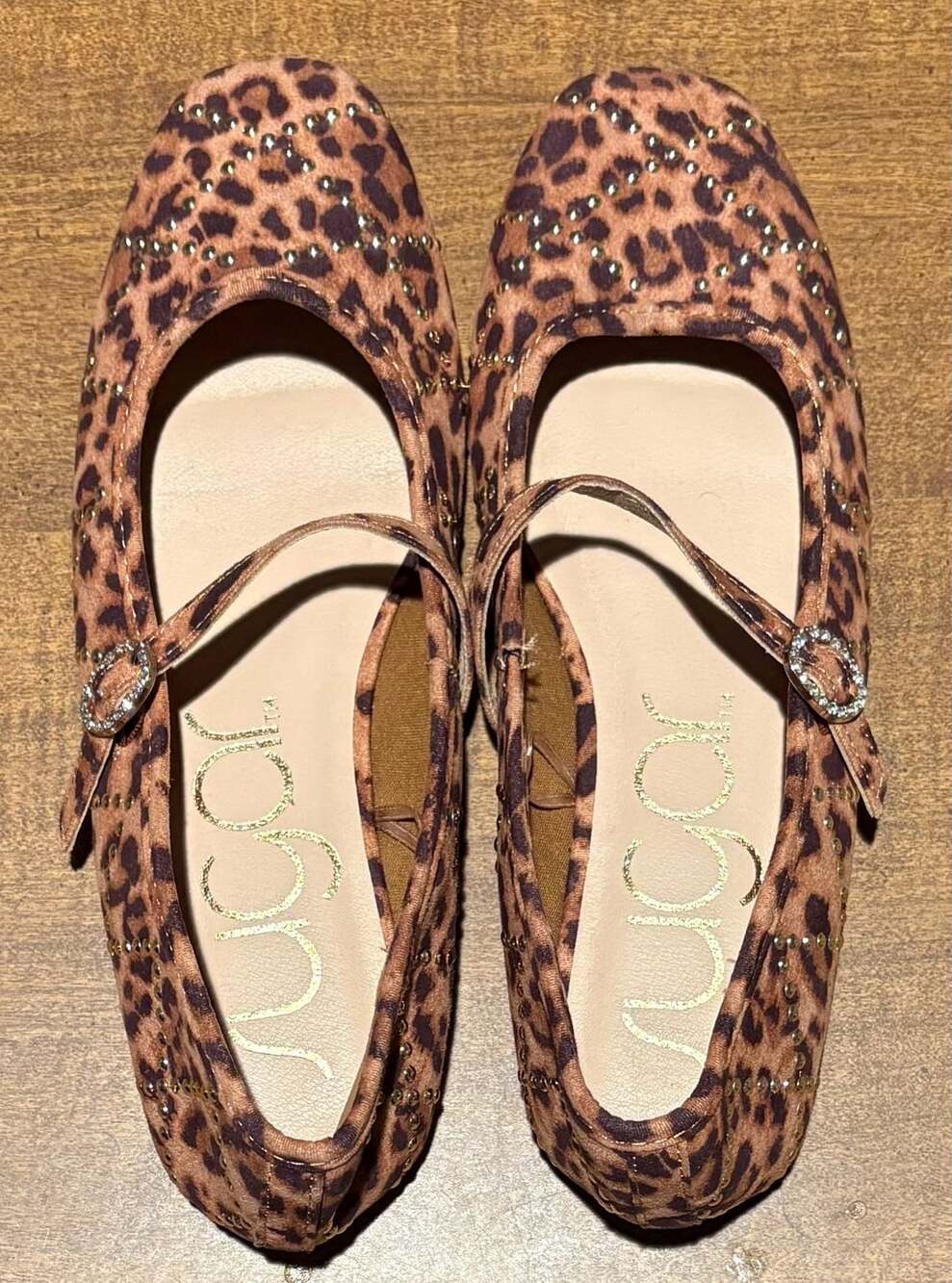 Sugar Mawn Women's Leopard Print Studded Mary Jane Ballet Flats, Size 8.5M